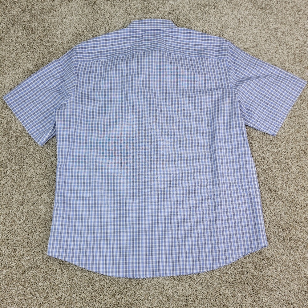 Untuckit Classic Fit Wrinkle Free Mens Large Blue Check Button Up Short Sleeve - Picture 3 of 5